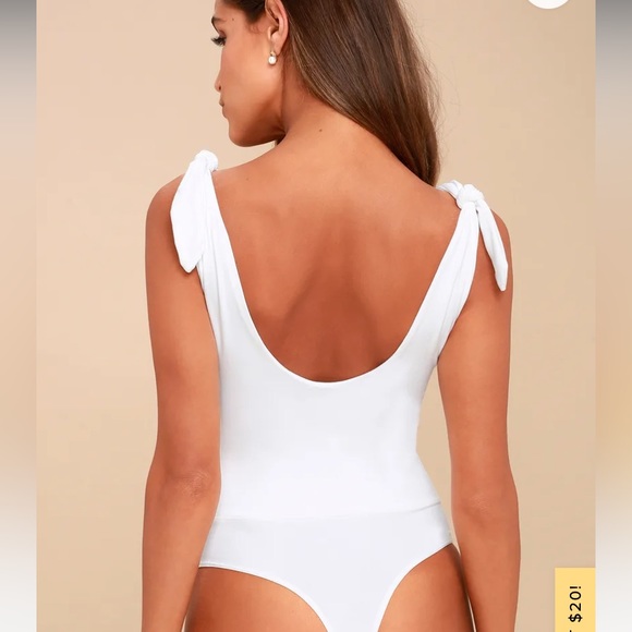 Lulus Pretty Pleased White Tie-Strap Bodysuit - Picture 3 of 7